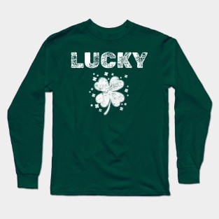 Vintage Style Lucky Clover retro St Patrick's Day good luck St Patrick's Day four leaf Shamrock 4 leaf clover Long Sleeve T-Shirt